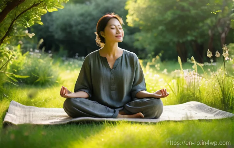 자연 명상  치유의 여정 시작하기 - Unearthing Your Personal Green Oasis**

Prompt: A serene, softly lit photographic image of a person,...